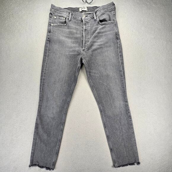 Agolde Nico High Rise Slim Jeans Womens 31 Raw Hem Ankle Button Fly Chime Gray - Picture 1 of 11